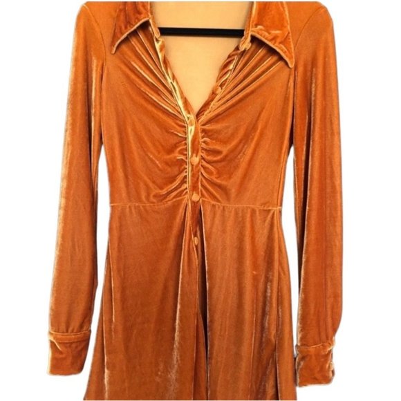 New Urban Outfitters Nellie Velvet Ruched Mini Dress Orange Size Small - Picture 5 of 15